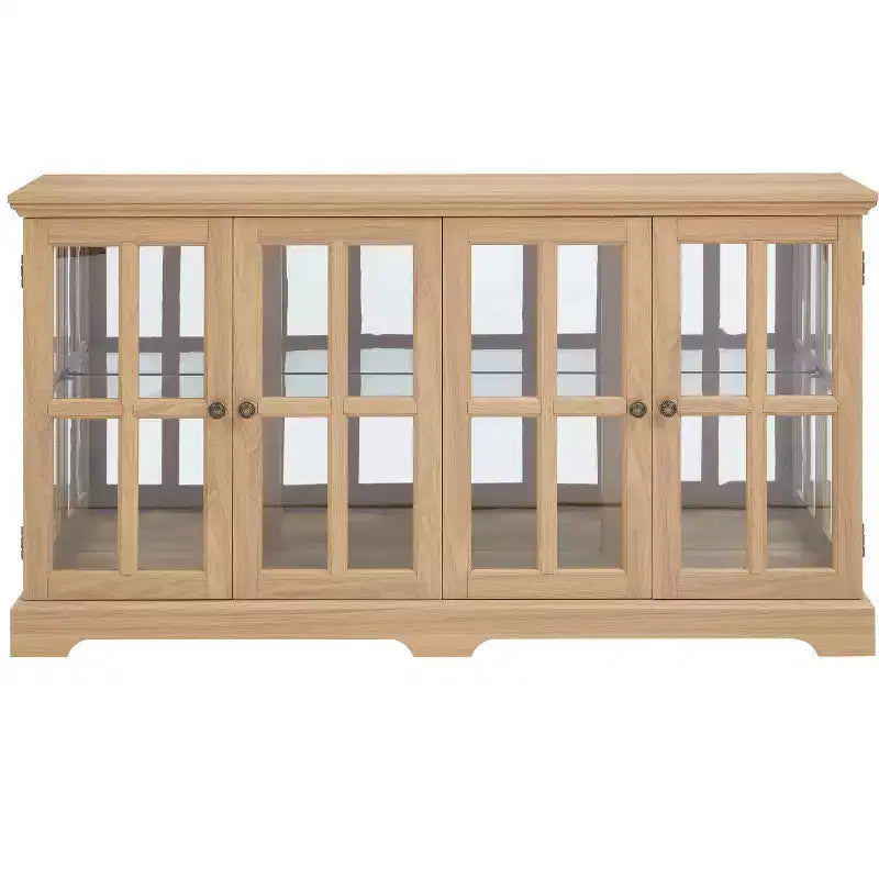 Vitrina de colección iluminada con 4 puertas de vidrio y estantes ajustables, expositor iluminado con tira de luces LED, mueble para TV