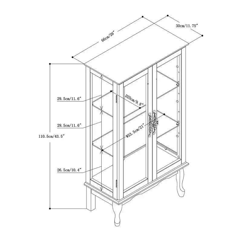Glasvitrine mit verstellbaren Einlegeböden, Türen aus gehärtetem Glas und Spiegelrückwand, moderner Vitrinenschrank für Wohnzimmer und Küche
