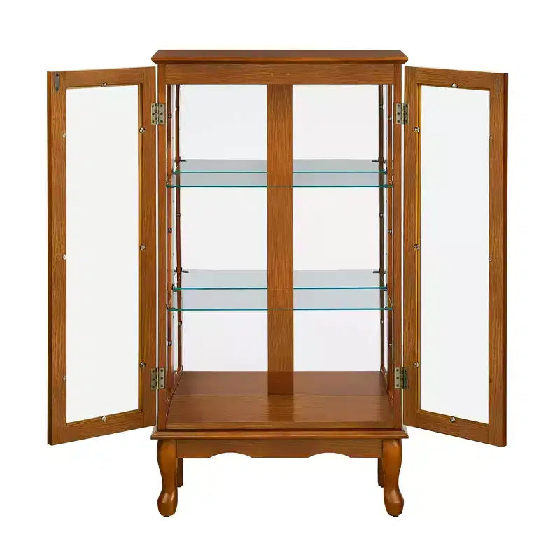 Glasvitrine mit verstellbaren Einlegeböden, Türen aus gehärtetem Glas und Spiegelrückwand, moderner Vitrinenschrank für Wohnzimmer und Küche