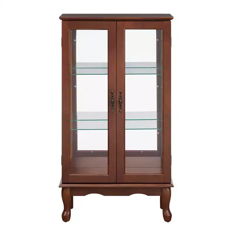 Glasvitrine mit verstellbaren Einlegeböden, Türen aus gehärtetem Glas und Spiegelrückwand, moderner Vitrinenschrank für Wohnzimmer und Küche