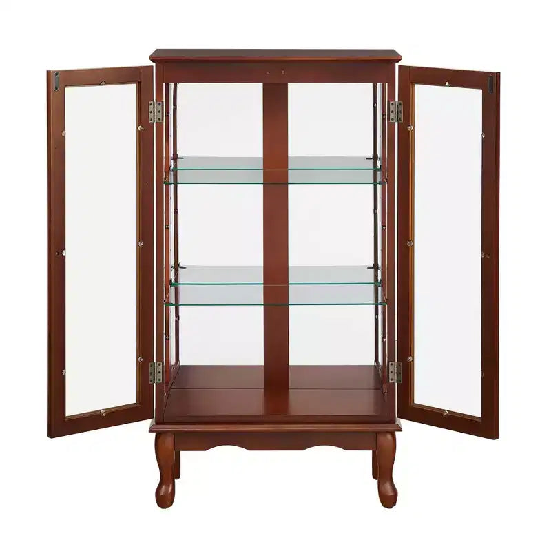 Glasvitrine mit verstellbaren Einlegeböden, Türen aus gehärtetem Glas und Spiegelrückwand, moderner Vitrinenschrank für Wohnzimmer und Küche