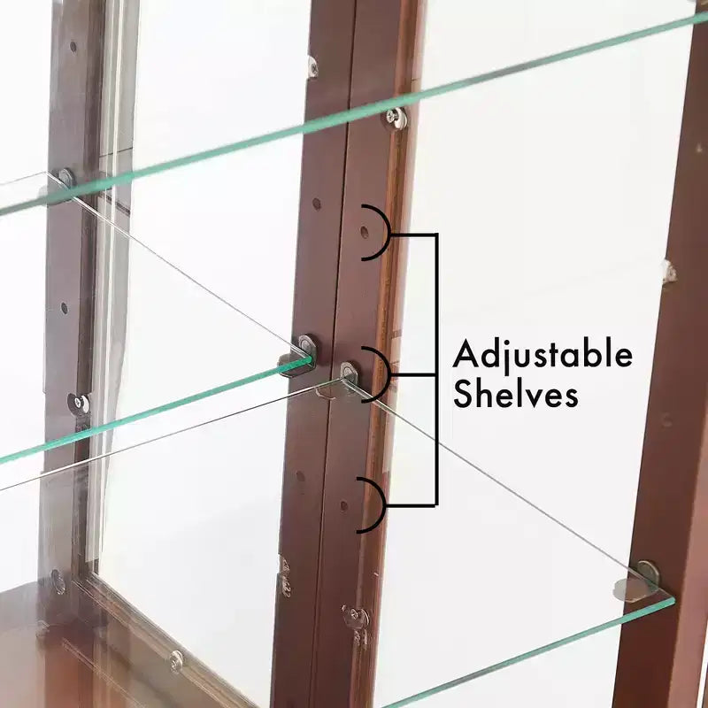 Glasvitrine mit verstellbaren Einlegeböden, Türen aus gehärtetem Glas und Spiegelrückwand, moderner Vitrinenschrank für Wohnzimmer und Küche