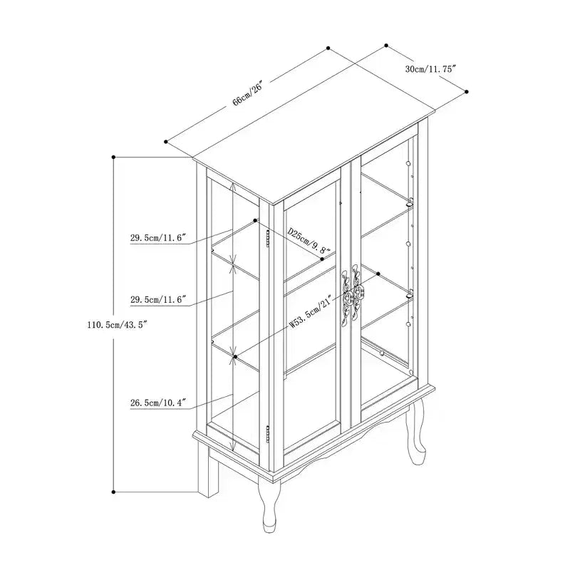 Glasvitrine mit verstellbaren Einlegeböden, Türen aus gehärtetem Glas und Spiegelrückwand, moderner Vitrinenschrank für Wohnzimmer und Küche
