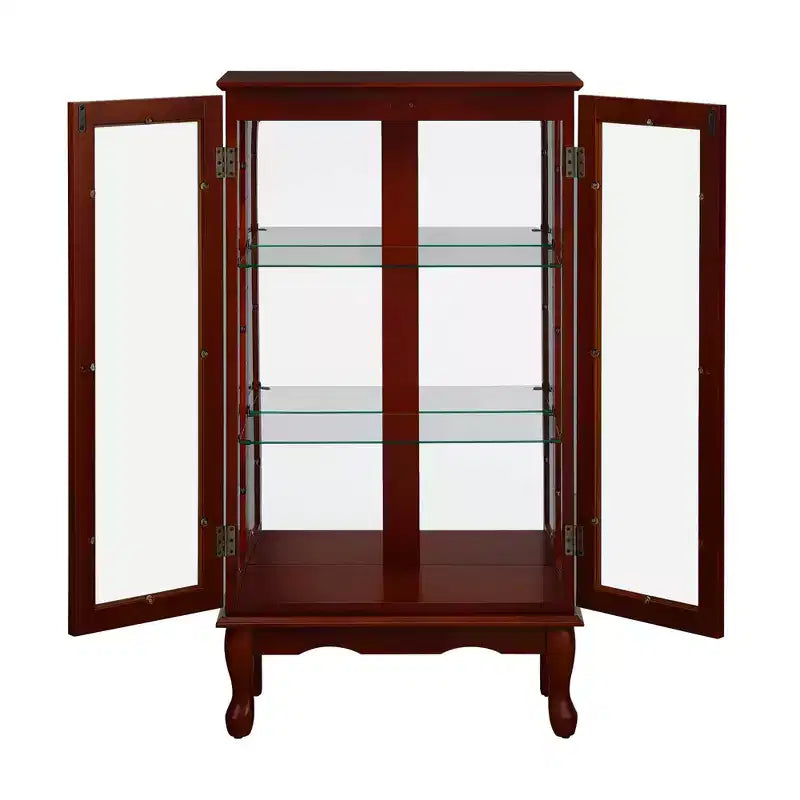 Glasvitrine mit verstellbaren Einlegeböden, Türen aus gehärtetem Glas und Spiegelrückwand, moderner Vitrinenschrank für Wohnzimmer und Küche
