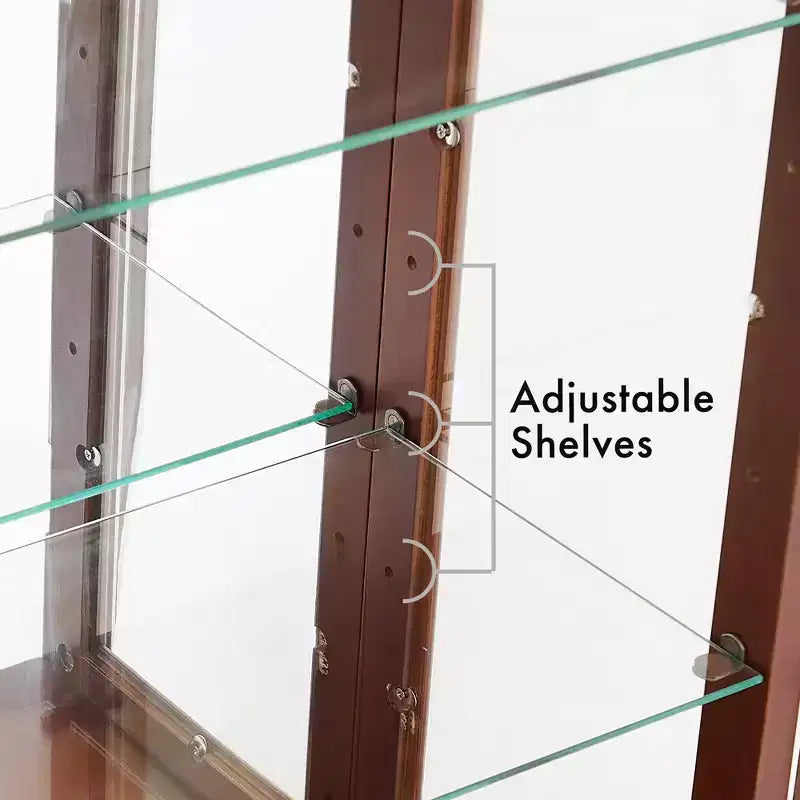 Glasvitrine mit verstellbaren Einlegeböden, Türen aus gehärtetem Glas und Spiegelrückwand, moderner Vitrinenschrank für Wohnzimmer und Küche