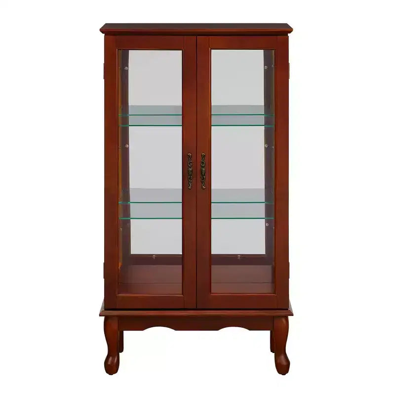 Glasvitrine mit verstellbaren Einlegeböden, Türen aus gehärtetem Glas und Spiegelrückwand, moderner Vitrinenschrank für Wohnzimmer und Küche