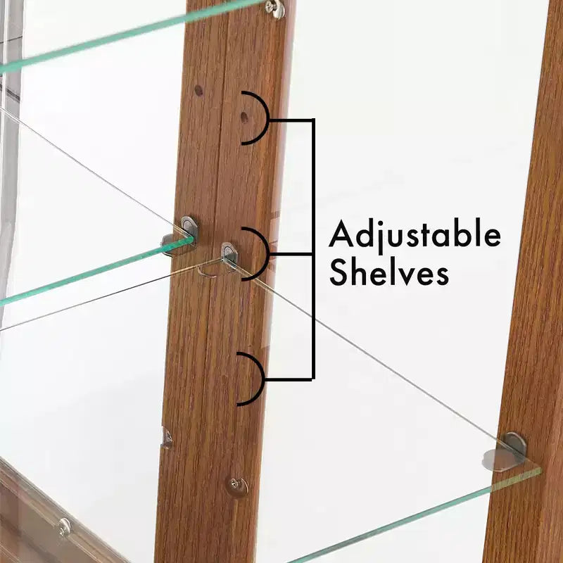Glasvitrine mit verstellbaren Einlegeböden, Türen aus gehärtetem Glas und Spiegelrückwand, moderner Vitrinenschrank für Wohnzimmer und Küche