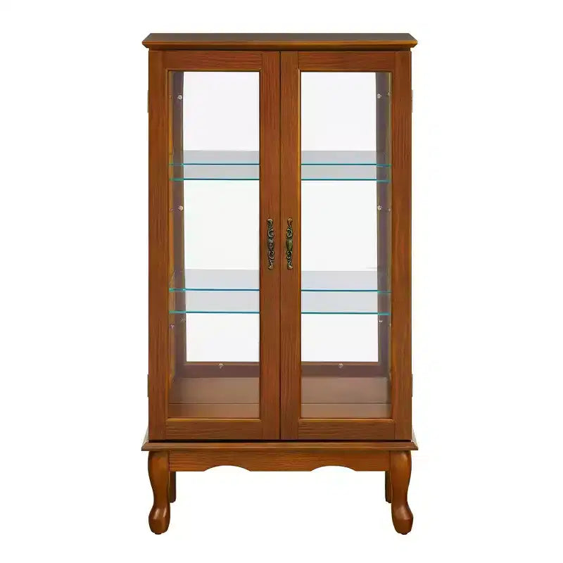 Glasvitrine mit verstellbaren Einlegeböden, Türen aus gehärtetem Glas und Spiegelrückwand, moderner Vitrinenschrank für Wohnzimmer und Küche