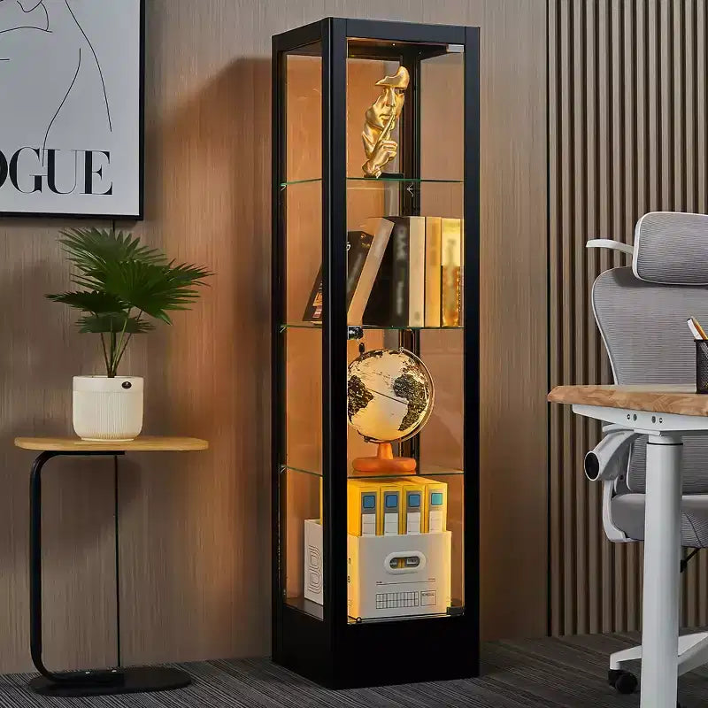 Vitrina de 4 niveles con puertas de vidrio y cerradura, vitrina de colección de 63 con puerta de vidrio templado y estantes ajustables