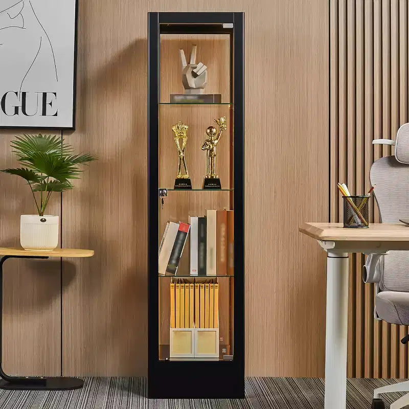 Vitrina de 4 niveles con puertas de vidrio y cerradura, vitrina de colección de 63 con puerta de vidrio templado y estantes ajustables