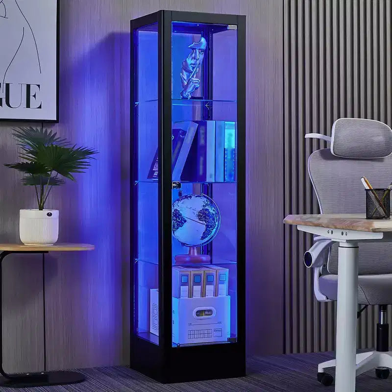Vitrina de 4 niveles con puertas de vidrio y cerradura, vitrina de colección de 63 con puerta de vidrio templado y estantes ajustables