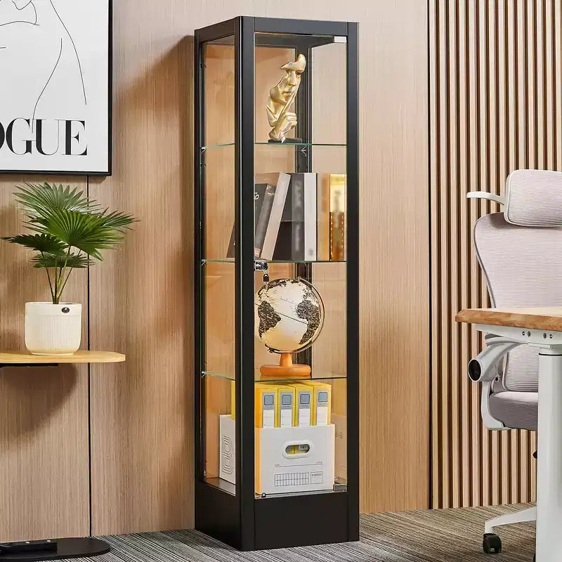 Vitrina de 4 niveles con puertas de vidrio y cerradura, vitrina de colección de 63 con puerta de vidrio templado y estantes ajustables