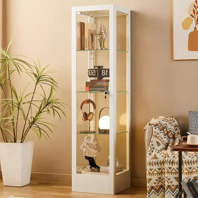 Vitrina de 4 niveles con puertas de vidrio y cerradura, vitrina de colección de 63 con puerta de vidrio templado y estantes ajustables