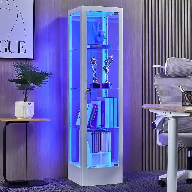 Vitrina de 4 niveles con puertas de vidrio y cerradura, vitrina de colección de 63 con puerta de vidrio templado y estantes ajustables