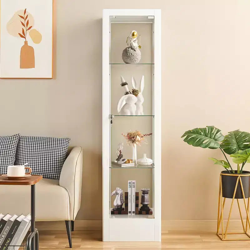 Vitrina de 4 niveles con puertas de vidrio y cerradura, vitrina de colección de 63 con puerta de vidrio templado y estantes ajustables