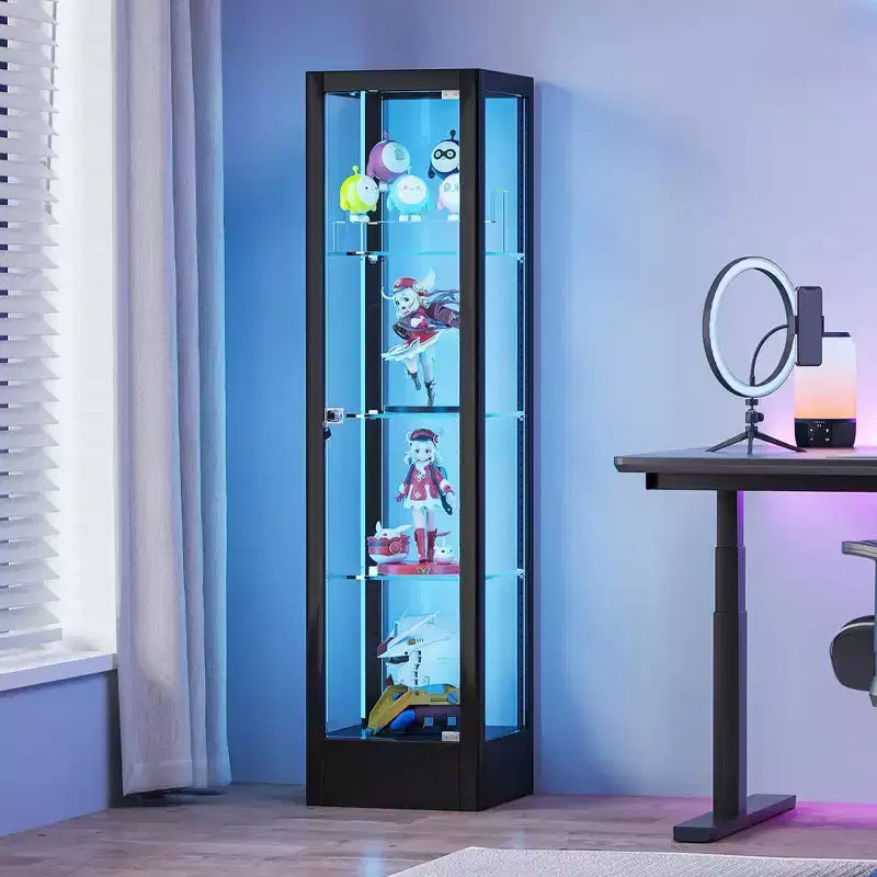 Vitrina de 4 niveles con puertas de vidrio y cerradura, vitrina de colección de 63 con puerta de vidrio templado y estantes ajustables