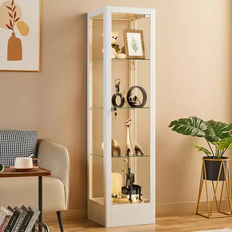 Vitrina de 4 niveles con puertas de vidrio y cerradura, vitrina de colección de 63 con puerta de vidrio templado y estantes ajustables