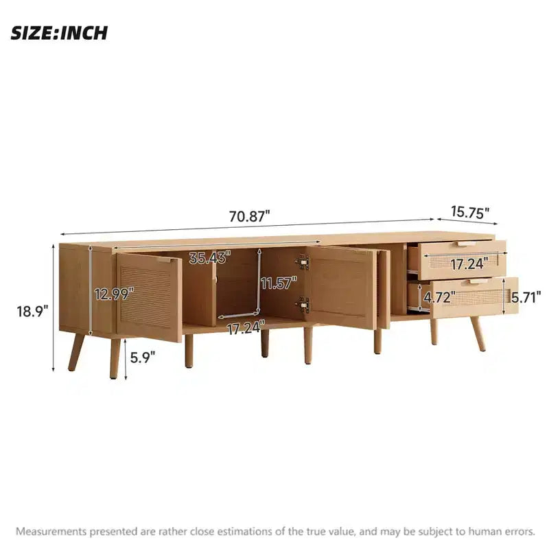 Mueble moderno para TV de hasta 80, centro de entretenimiento de madera de 70 con espacio de almacenamiento y 2 cajones, consola para sala de estar o dormitorio