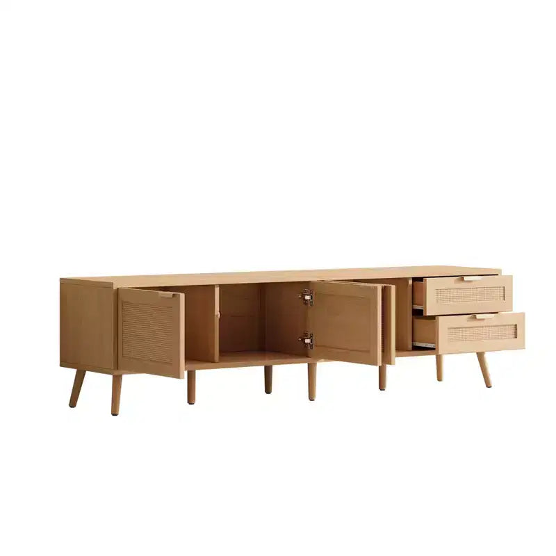 Mueble moderno para TV de hasta 80, centro de entretenimiento de madera de 70 con espacio de almacenamiento y 2 cajones, consola para sala de estar o dormitorio