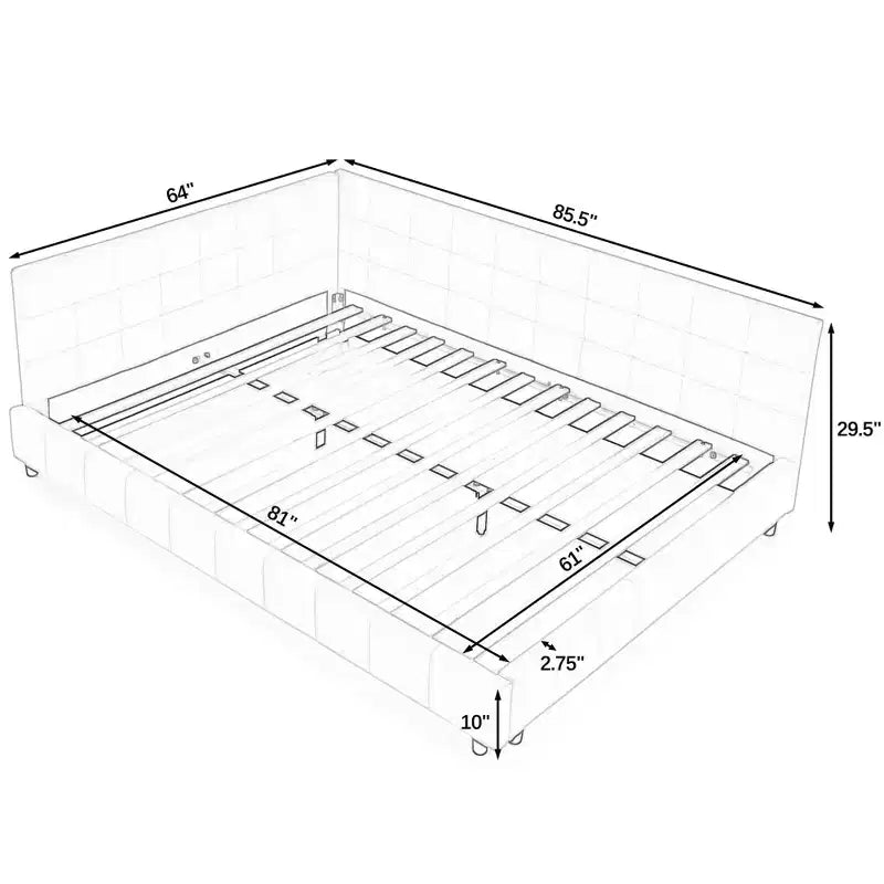 Gepolstertes Queensize-Bettgestell mit Knopfheftung, Rückenlehne und Armlehnen aus Samt fürs Schlafzimmer, Blau