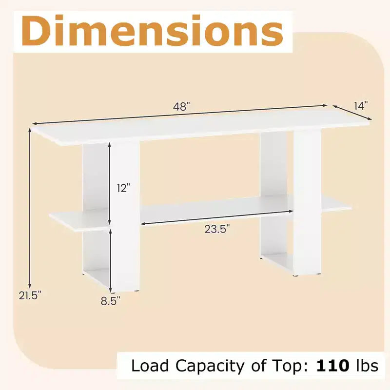 Meuble TV pour téléviseur jusqu’à 55 pouces, centre de divertissement avec étagère de rangement pour chambre, brun rustique/blanc