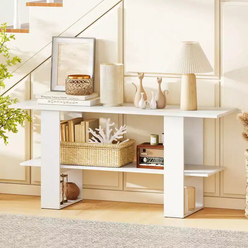 Meuble TV pour téléviseur jusqu’à 55 pouces, centre de divertissement avec étagère de rangement pour chambre, brun rustique/blanc
