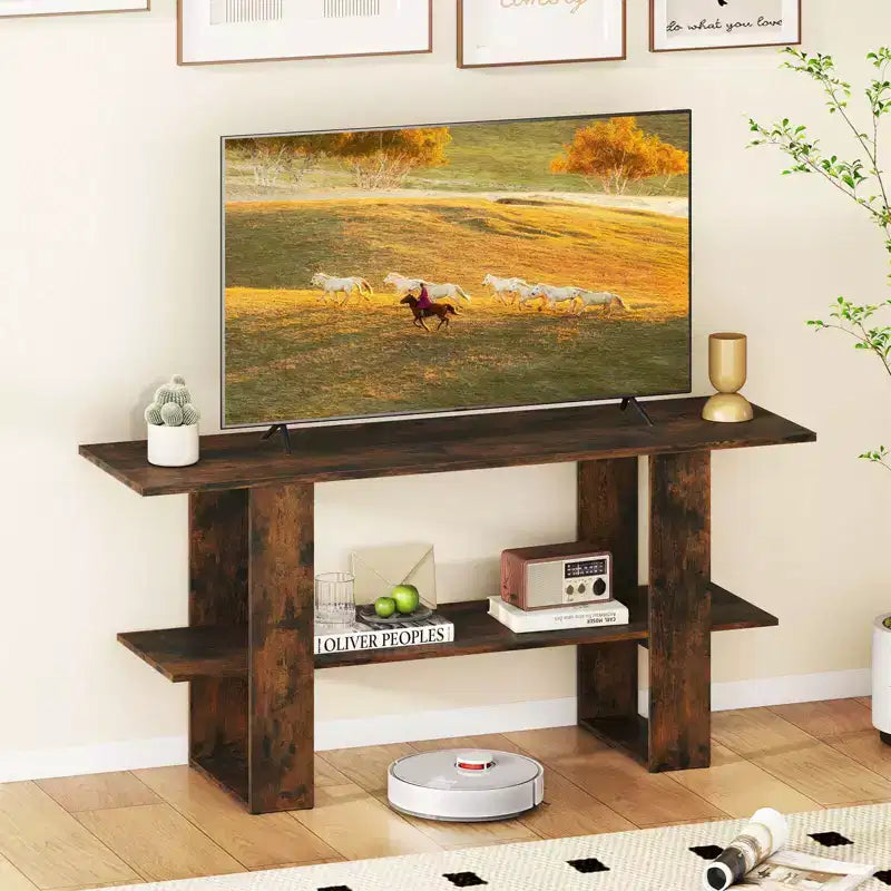 Mueble para TV de hasta 55 pulgadas, centro de entretenimiento con estante de almacenamiento para dormitorio, marrón rústico/blanco
