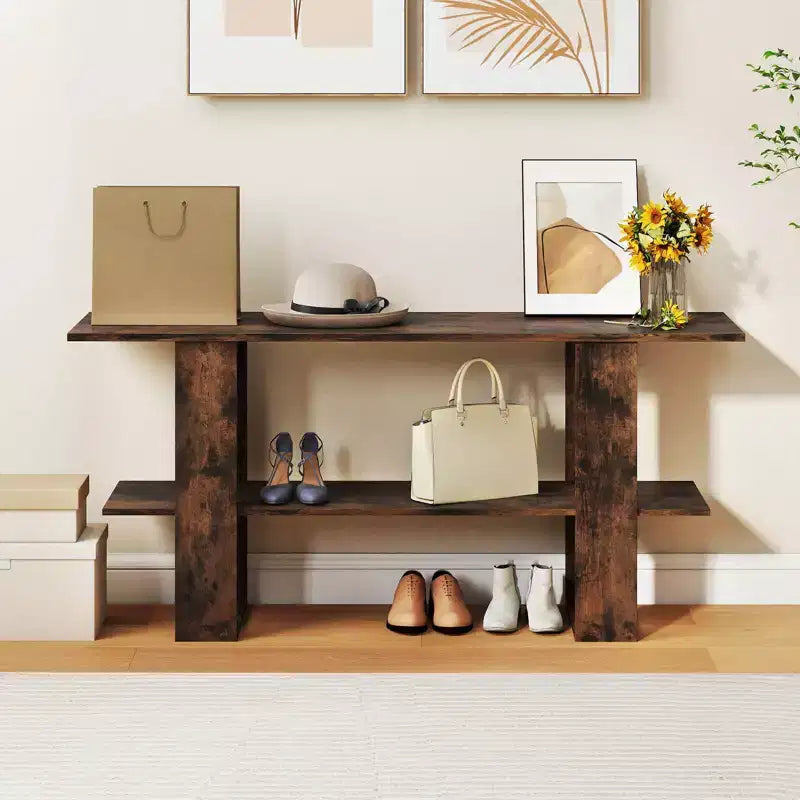 Mueble para TV de hasta 55 pulgadas, centro de entretenimiento con estante de almacenamiento para dormitorio, marrón rústico/blanco