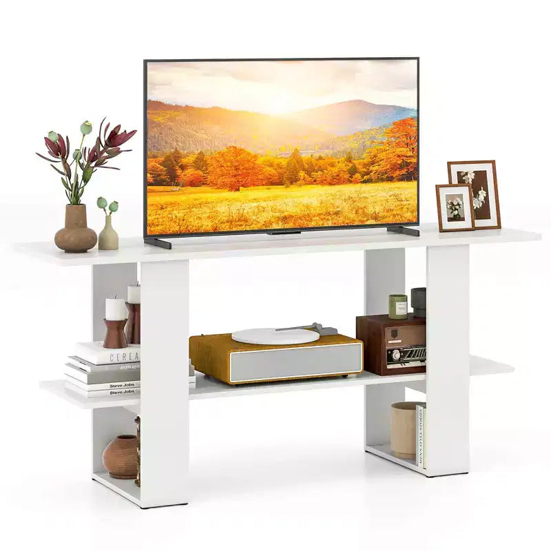 Mueble para TV de hasta 55 pulgadas, centro de entretenimiento con estante de almacenamiento para dormitorio, marrón rústico/blanco