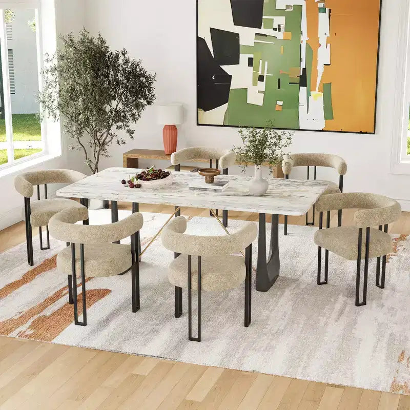 Modernes, rundes Esszimmerstuhl-Set, 2 Stück, gepolsterte Esszimmerstühle mit Sitzpolster und stabilem Metallgestell