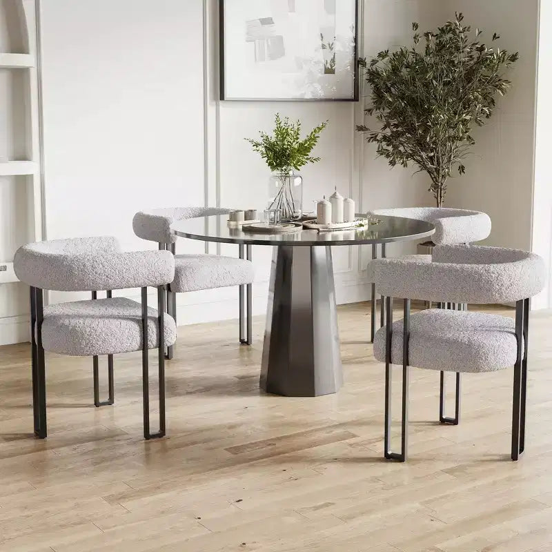 Modernes, rundes Esszimmerstuhl-Set, 2 Stück, gepolsterte Esszimmerstühle mit Sitzpolster und stabilem Metallgestell