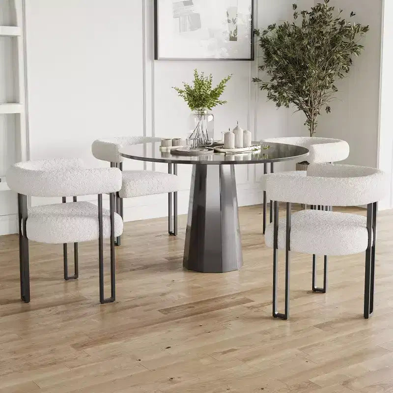 Modernes, rundes Esszimmerstuhl-Set, 2 Stück, gepolsterte Esszimmerstühle mit Sitzpolster und stabilem Metallgestell