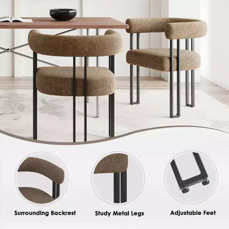 Modernes, rundes Esszimmerstuhl-Set, 2 Stück, gepolsterte Esszimmerstühle mit Sitzpolster und stabilem Metallgestell