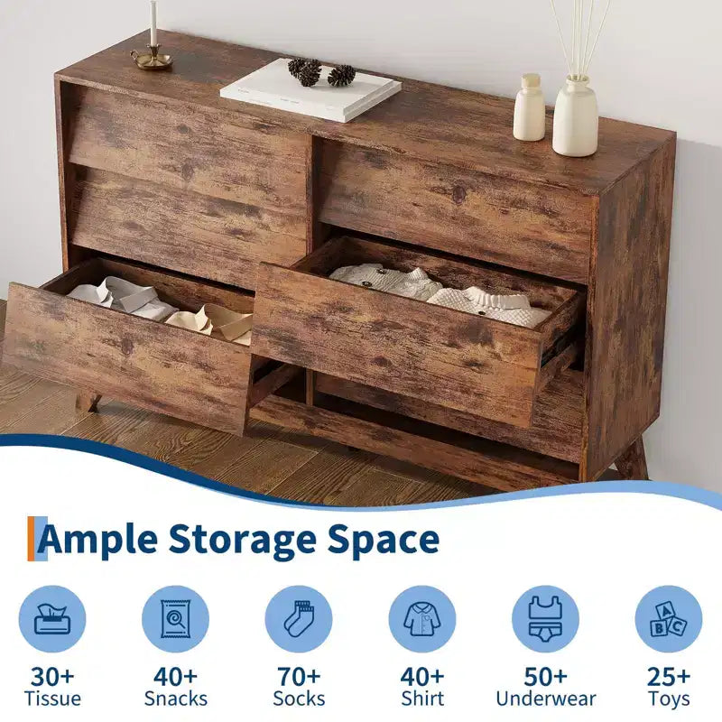 Commode de 47 de large à 6 tiroirs, meuble de rangement horizontal autoportant pour salon, chambre et entrée
