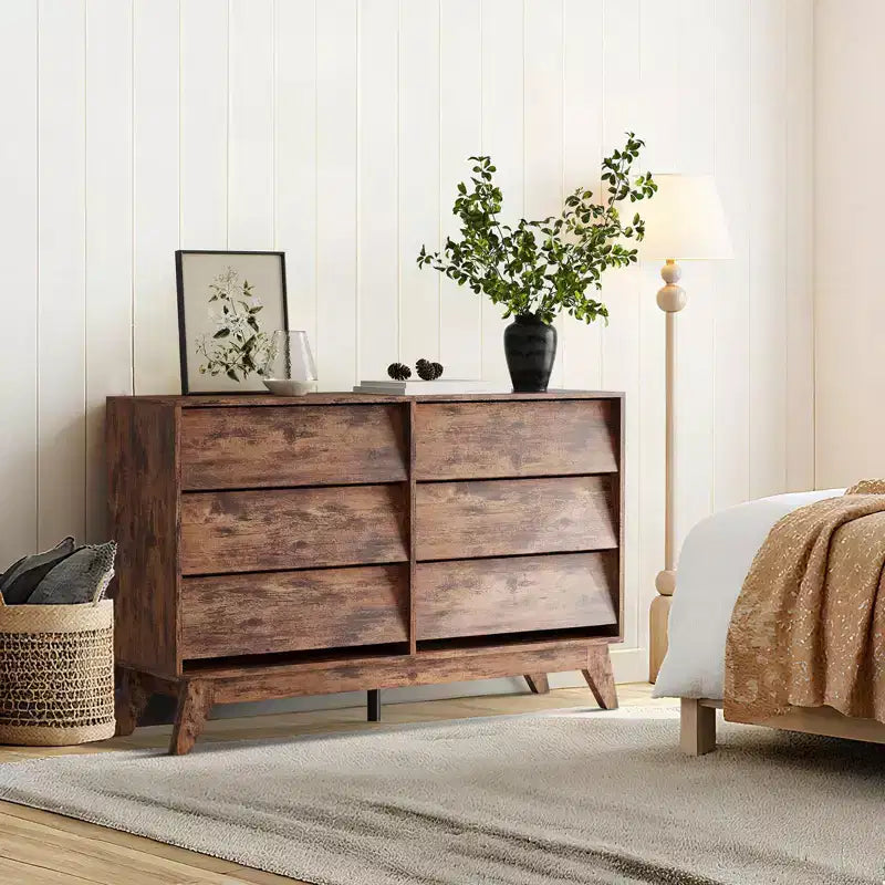 Commode de 47 de large à 6 tiroirs, meuble de rangement horizontal autoportant pour salon, chambre et entrée