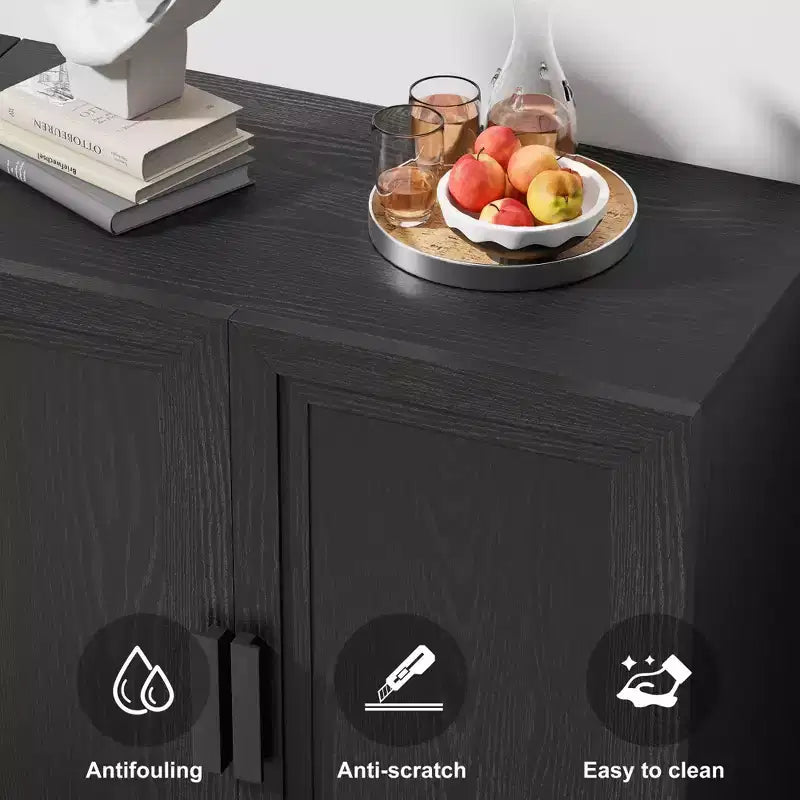Armario combinado de baño de madera negra de 62 de alto, con estantes ajustables y 2 puertas, espacio de almacenamiento abierto para el baño, la sala de estar y la lavandería