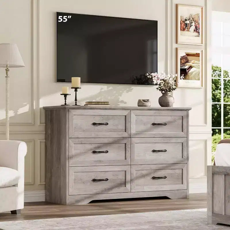 Kommode mit 6 Schubladen fürs Schlafzimmer, 47-Holzschrank mit Metallgriffen, moderne Schubladenkommode für Wohnzimmer, Flur und Kleiderschrank