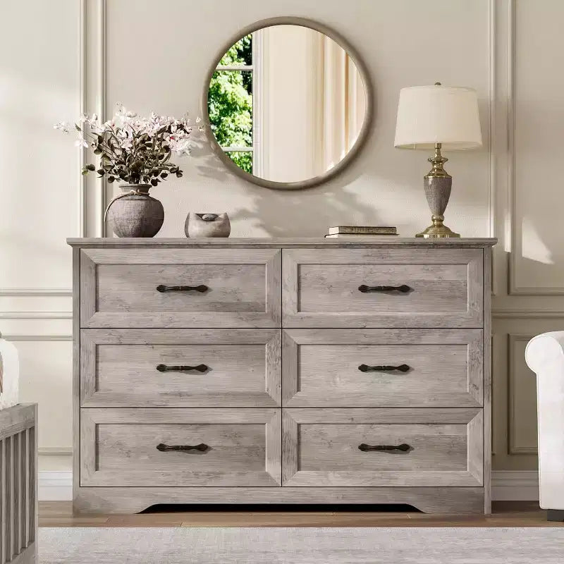 Kommode mit 6 Schubladen fürs Schlafzimmer, 47-Holzschrank mit Metallgriffen, moderne Schubladenkommode für Wohnzimmer, Flur und Kleiderschrank