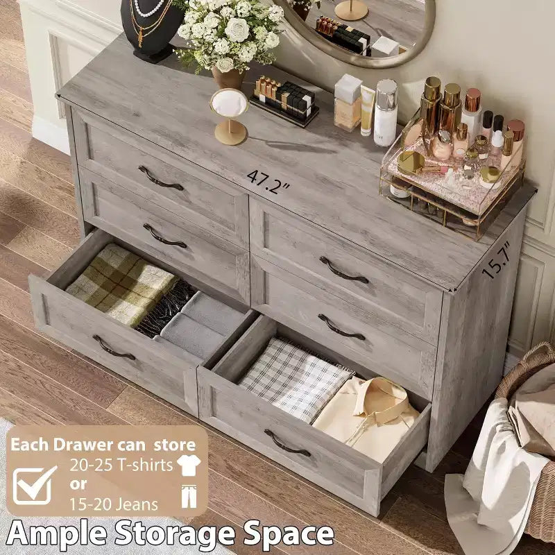 Kommode mit 6 Schubladen fürs Schlafzimmer, 47-Holzschrank mit Metallgriffen, moderne Schubladenkommode für Wohnzimmer, Flur und Kleiderschrank