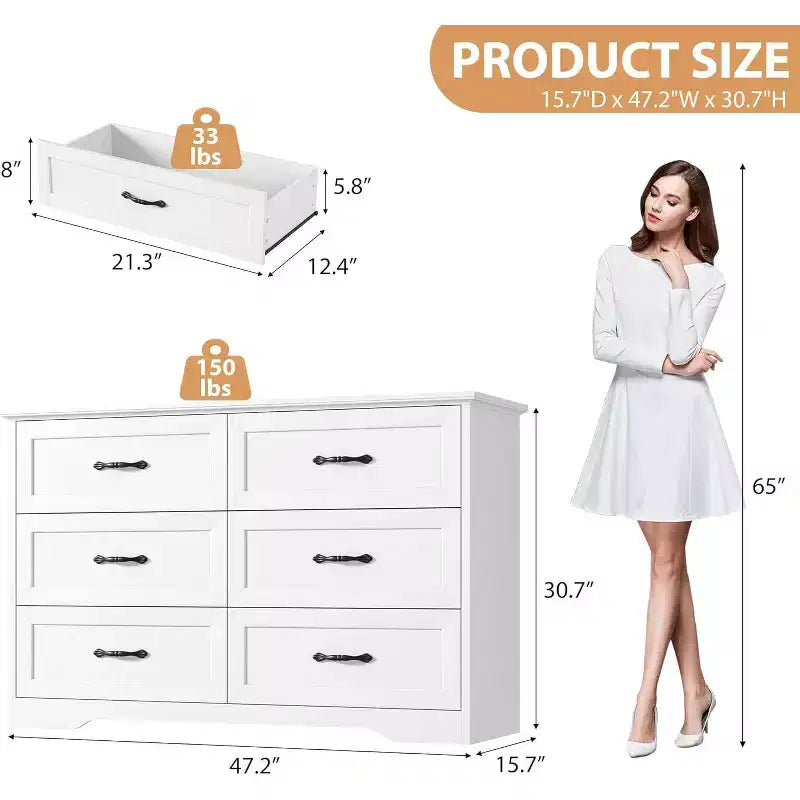 Kommode mit 6 Schubladen fürs Schlafzimmer, 47-Holzschrank mit Metallgriffen, moderne Schubladenkommode für Wohnzimmer, Flur und Kleiderschrank