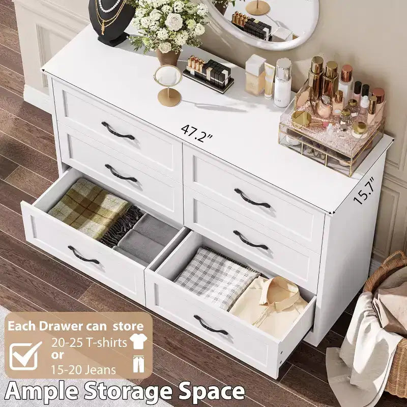 Kommode mit 6 Schubladen fürs Schlafzimmer, 47-Holzschrank mit Metallgriffen, moderne Schubladenkommode für Wohnzimmer, Flur und Kleiderschrank