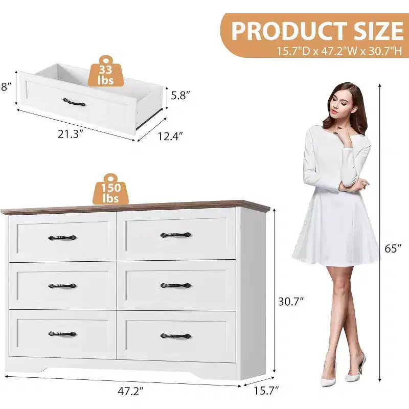 Kommode mit 6 Schubladen fürs Schlafzimmer, 47-Holzschrank mit Metallgriffen, moderne Schubladenkommode für Wohnzimmer, Flur und Kleiderschrank