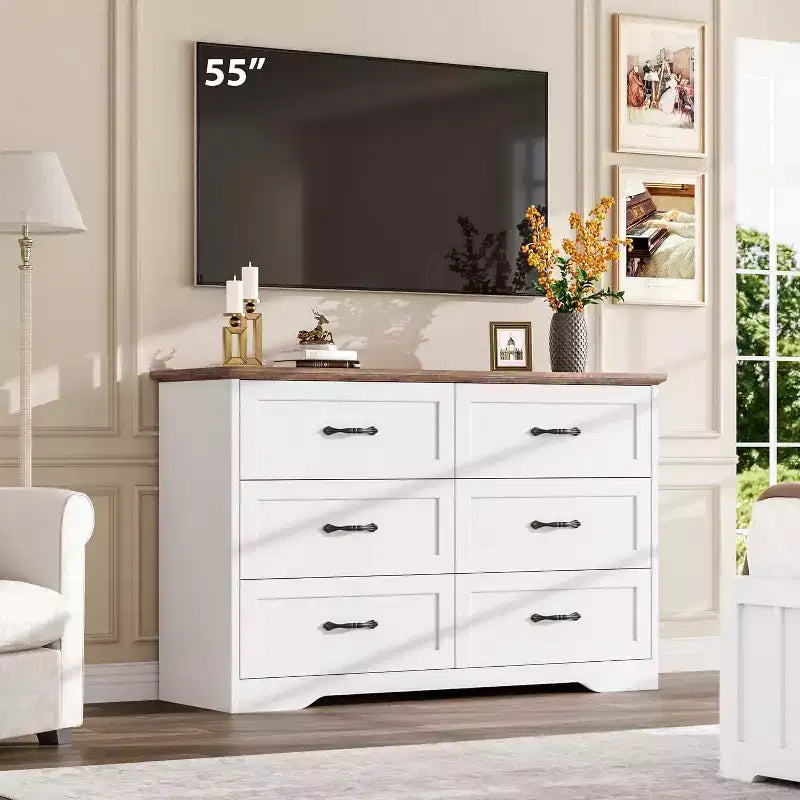 Kommode mit 6 Schubladen fürs Schlafzimmer, 47-Holzschrank mit Metallgriffen, moderne Schubladenkommode für Wohnzimmer, Flur und Kleiderschrank