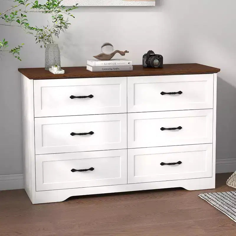 Kommode mit 6 Schubladen fürs Schlafzimmer, 47-Holzschrank mit Metallgriffen, moderne Schubladenkommode für Wohnzimmer, Flur und Kleiderschrank