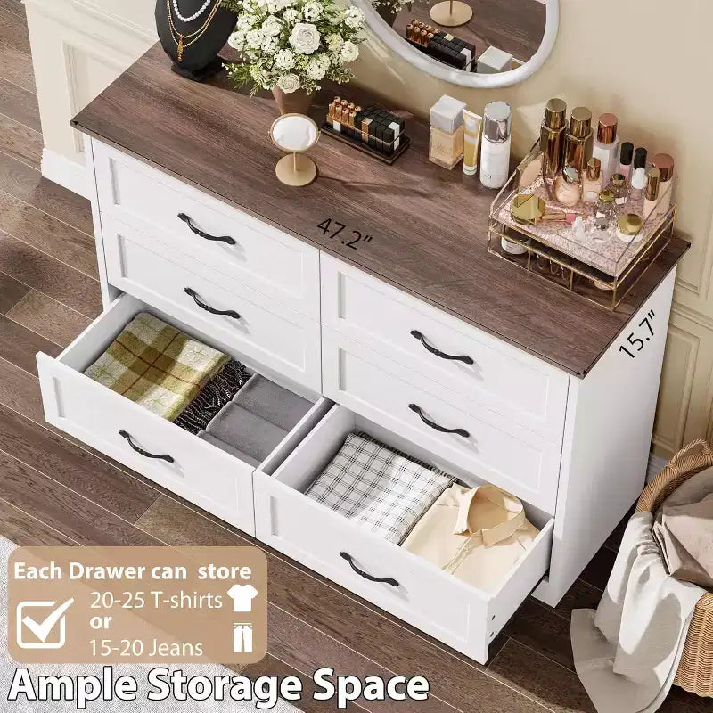 Kommode mit 6 Schubladen fürs Schlafzimmer, 47-Holzschrank mit Metallgriffen, moderne Schubladenkommode für Wohnzimmer, Flur und Kleiderschrank