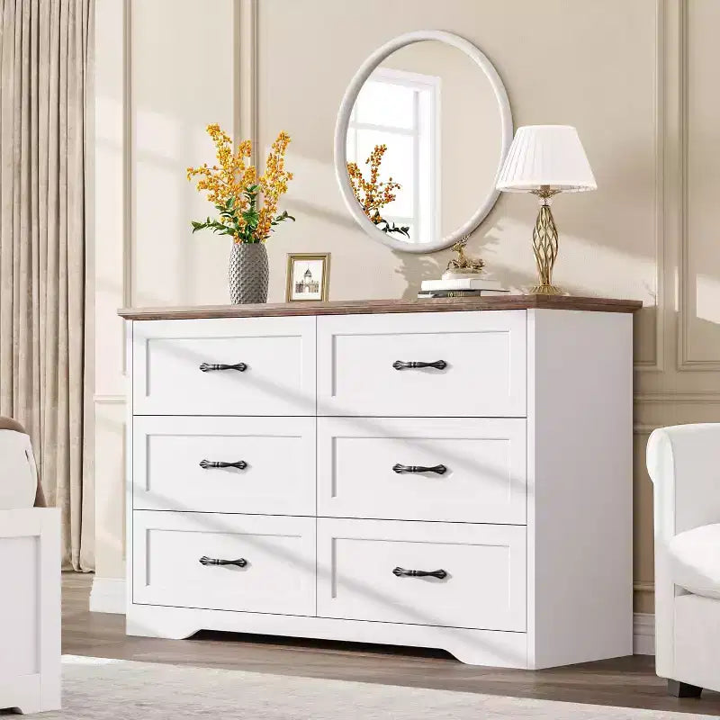 Kommode mit 6 Schubladen fürs Schlafzimmer, 47-Holzschrank mit Metallgriffen, moderne Schubladenkommode für Wohnzimmer, Flur und Kleiderschrank