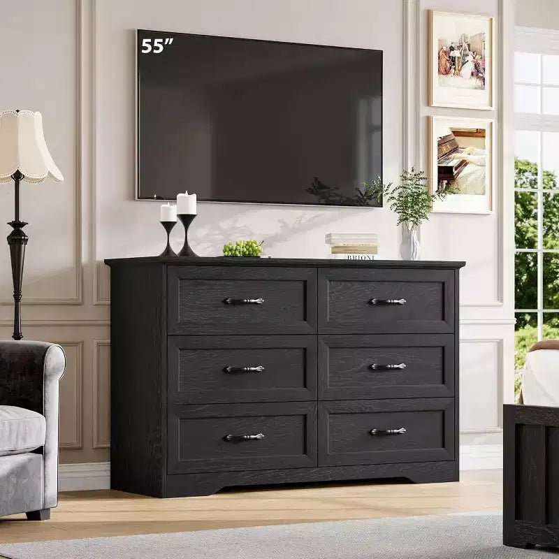 Kommode mit 6 Schubladen fürs Schlafzimmer, 47-Holzschrank mit Metallgriffen, moderne Schubladenkommode für Wohnzimmer, Flur und Kleiderschrank