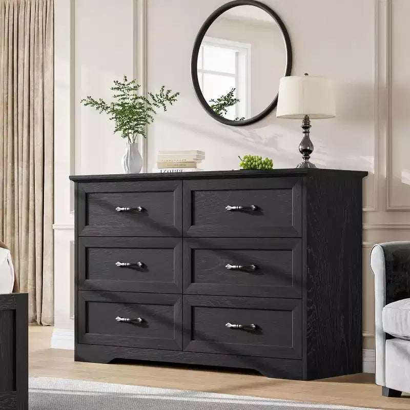 Kommode mit 6 Schubladen fürs Schlafzimmer, 47-Holzschrank mit Metallgriffen, moderne Schubladenkommode für Wohnzimmer, Flur und Kleiderschrank
