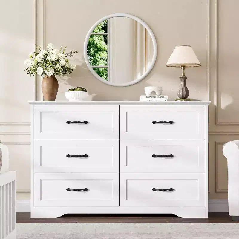 Cómoda de 6 cajones para dormitorio,47armario de almacenamiento de madera para el hogar con tiradores metálicos, cómoda moderna para la sala de estar, el pasillo o el armario
