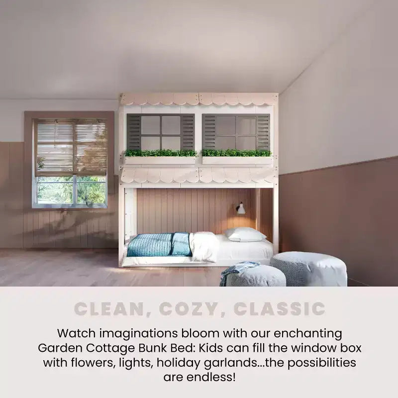 Litera tipo casita para niños, con dos camas individuales, litera Montessori baja de madera, escalera de fácil acceso a la cama superior